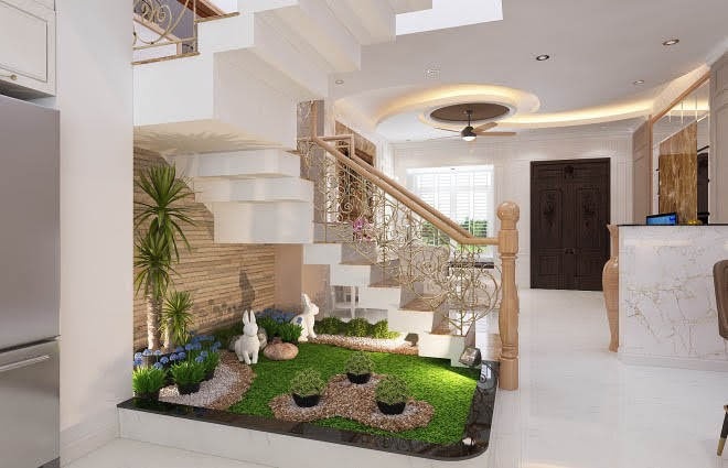 Bí quyết tạo không gian sinh động với Tiểu cảnh khô gầm cầu thang