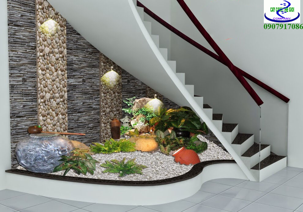 tieu-canh-cau-thang-119 Tiểu cảnh gầm cầu thang đơn giản