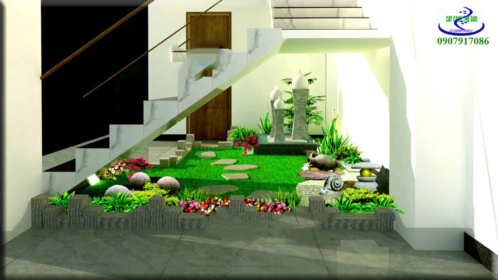 Tiểu cảnh gầm cầu thang đơn giản